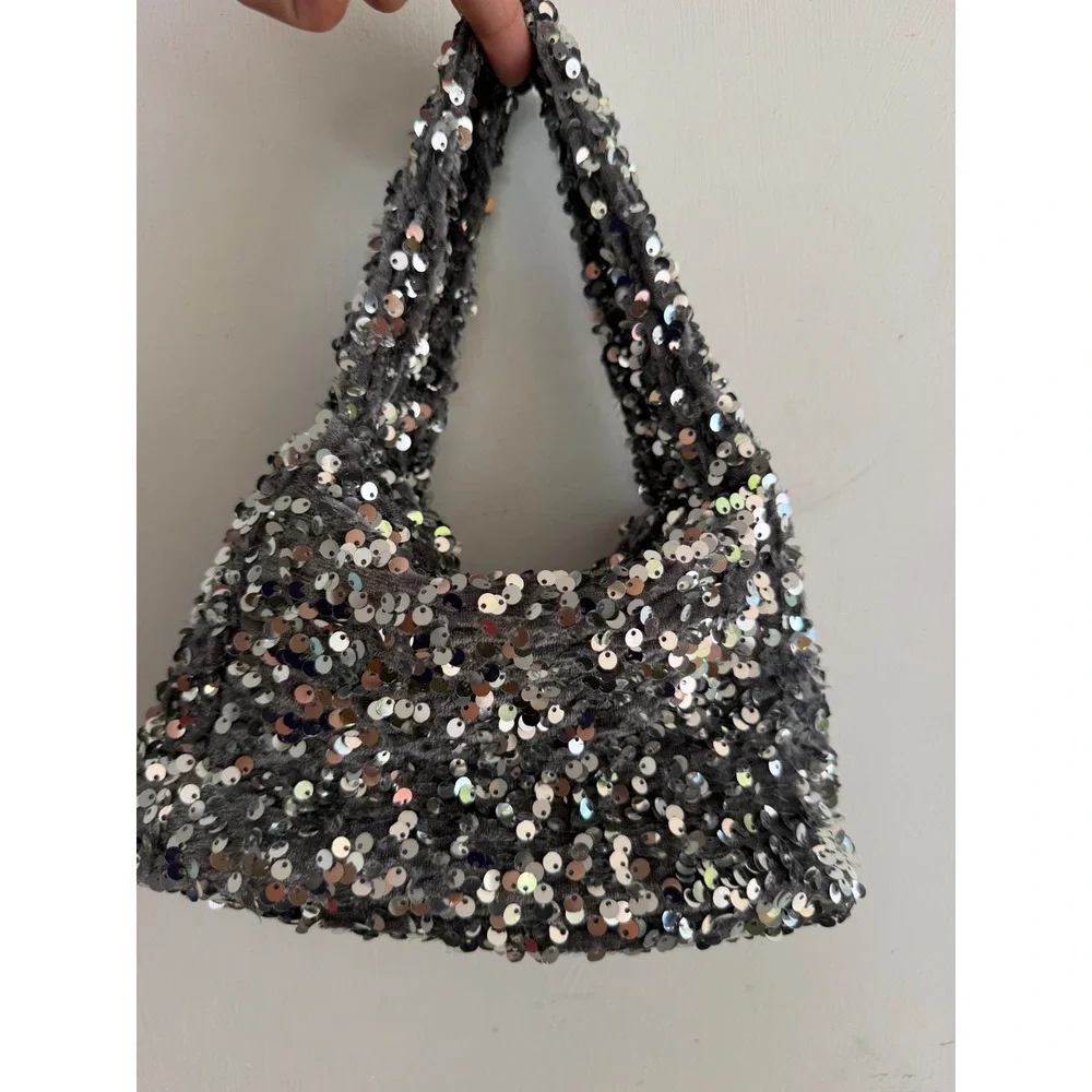 M&S Collection Silver Sequin Hobo purse Y2K EveningParty or jeans & Tshirt